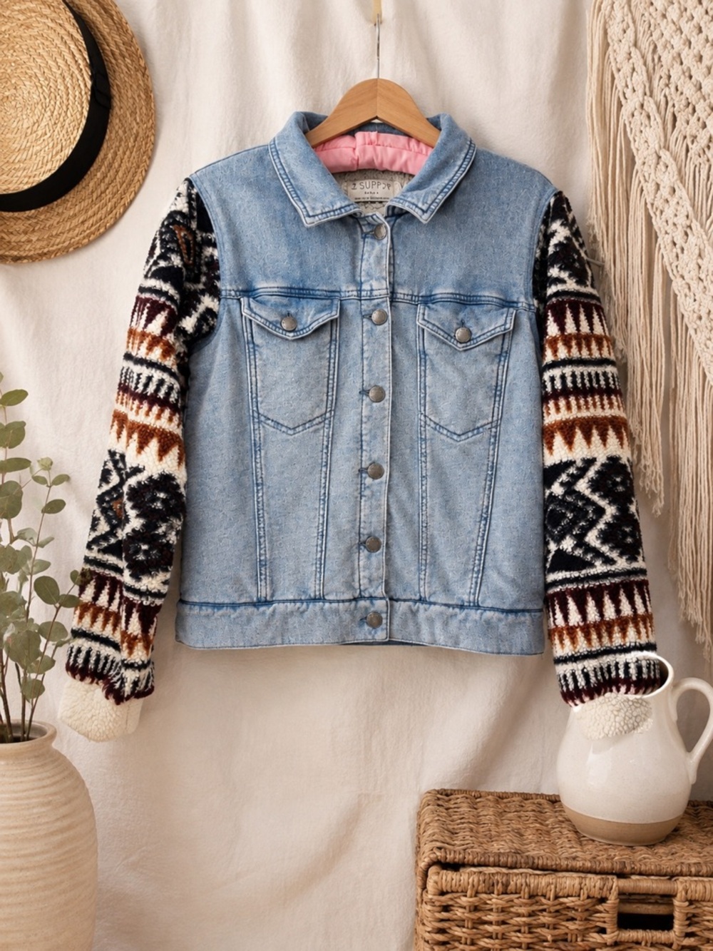 Z Supply Gia All Day Knit Denim Fleece Jacket Size XS Sherpa Lined